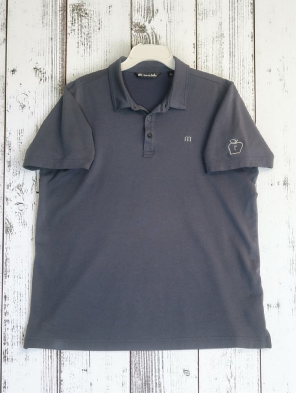 TravisMathew Tour Guide Golf Polo Shirt Grey Apple Logo Co-Brand Mens L